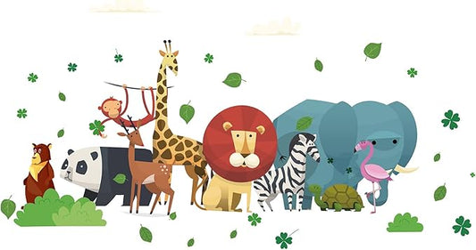 CREATCABIN 4pcs Cartoon Animal Vinyl Wall Decal Forest Wall Stickers Self-Adhesive Peel Stick Nature DIY Mural Decoration for Girl Boy Bedroom Living Room Kitchen Wardrobe Door Playroom Classroom