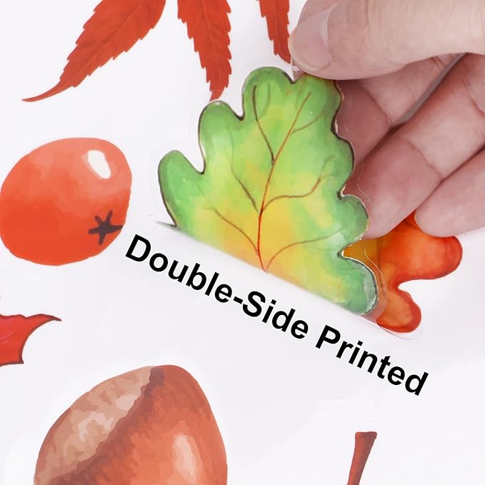 Fall Maple Leaf Window Clings for Glass Windows Autumn Window Static Stickers Double-Sided Leaves Cone Hazelnut Window Door Cling Removable Reusable Stickers Thanksgiving Window Door Decoration