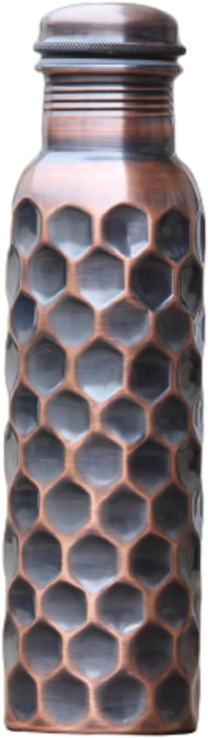 Copper Water Bottle 34oz, Hammered Antique Copper Bottle with Lid Leakproof, Ayurvedic Copper Vessel to Drink More Water for Yoga Gym Sports Travel Daily Use