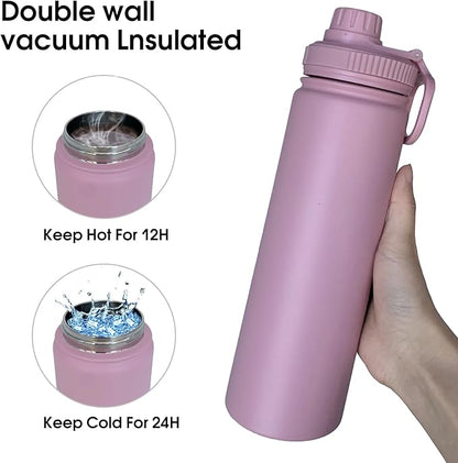 22oz Insulated Water Bottle ，Stainless Steel Sports Water Cup Flask with 2 Lids, Wide Mouth Travel Thermal Mug,Outdoor Sports Bottle（Jelly Purple）