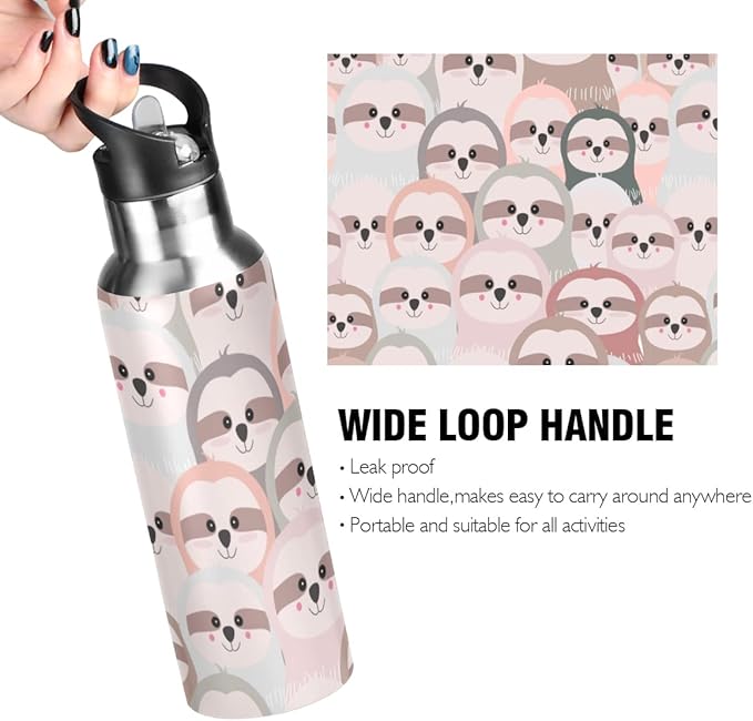 MNSRUU Insulated Water Bottle with Straw, Rainbow and Unicorns Stainless Steel Flasks for Sports Cycling Hiking School