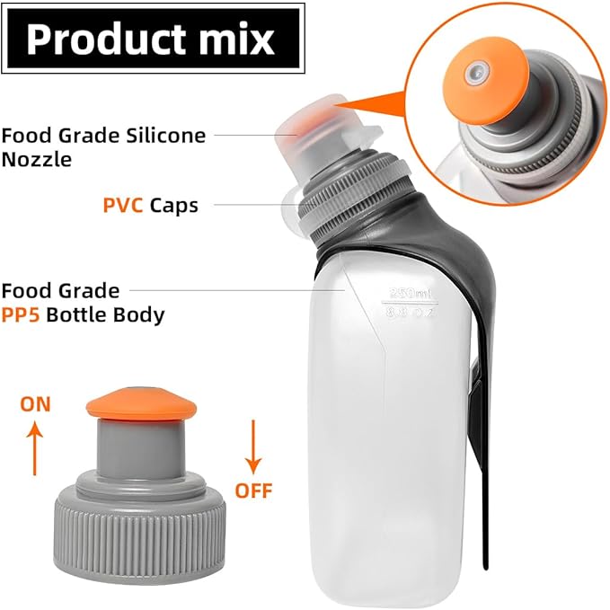 Sports Water Bottles 8.5 Ounce(250ml) &6 Ounce（175ml）,BPA Free for Running, Cycling, Walking, Indoor, Outdoor - 2 Pcs