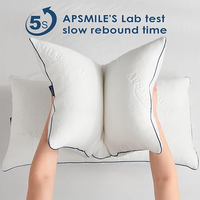 APSMILE Shredded Memory Foam Pillows Queen Size, Adjustable Luxury Cooling Pillows for Neck Pain, Hotel Firm Bed Pillows for Sleeping, Essentials for Side/Back Sleeper (White,18"x28")