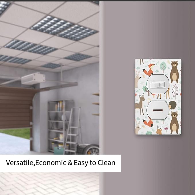 Cartoon Animal Deer Bear Fox Light Switch Cover Decorative Duplex Electrical Outlet Plastic Wall Plate Outlet Cover for Women Girls Bedroom Kitchen Living Room Decor 4.5 * 2.76