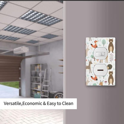 Cartoon Animal Deer Bear Fox Light Switch Cover Decorative Duplex Electrical Outlet Plastic Wall Plate Outlet Cover for Women Girls Bedroom Kitchen Living Room Decor 4.5 * 2.76