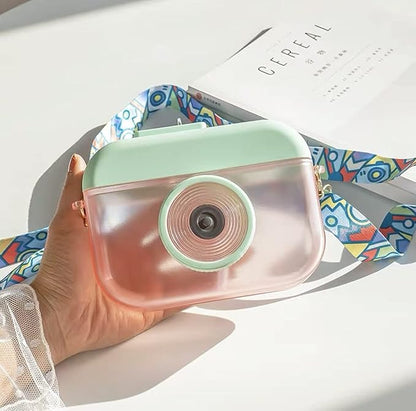 Camera Bottle Travel Cup with Straw Birthday Party Gift Ice Drinking Water Bottle Mug with Strap Picnic (camera pink, 400 ml)