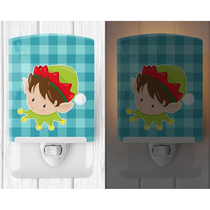 Caroline's Treasures BB8667CNL Christmas Brunette Boy Elf Ceramic Night Light Compact, UL-Certified, Ideal for Bedroom, Bathroom, Nursery, Hallway, Kitchen, 6x4x3, Multicolor