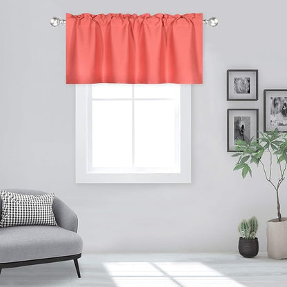 Coral Valance for Windows 42x18 Inch Solid Thermal Insulated Blackout Rod Pocket Kitchen Valance for Bathroom Living Room 1 Panel