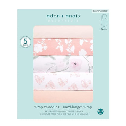 aden + anais, Cotton Knit Baby Wrap, Newborn Wearable Swaddle Blanket, 5 Pack, Feminine Florals, 0-3 Months
