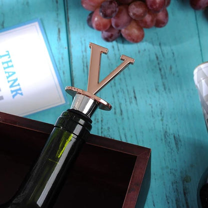 Miicol Wine Bottle Stopper, Prosecco Stopper, Rose Gold Wine Stopper, Personalised Champagne Stopper, Initial Wine Stopper, Funny Prosecco Gift, Wine Lovers Gift, Kitchen Decor, Letter V
