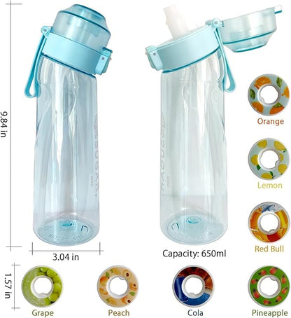 Air Water Bottle 8PCS Flavor Pods 22oz Fruit Fragrance Scented Water Cup BPA Free 0% Sugar For Outdoor Sports,Gifts From Friends, Birthday Gifts (1 bottle Blue+7 pods in random flavors)