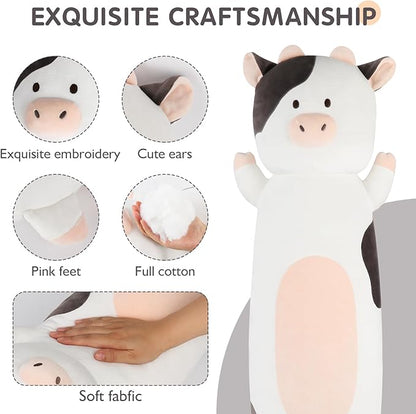 36 inch Milk Cow Stuffed Animal, Soft Long Cuddle Squishy Pillow, Cute Cow Print Body Pillow Plushies Toy Gift for Kids, Boys Birthday,Valentine,Easter