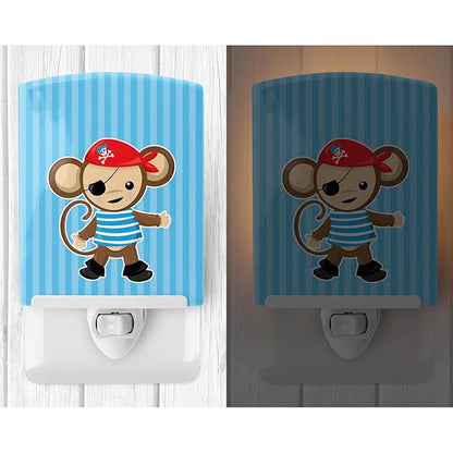 Caroline's Treasures BB8972CNL Pirate Monkey Blue Ceramic Night Light Compact, UL-Certified, Ideal for Bedroom, Bathroom, Nursery, Hallway, Kitchen, 6x4x3, Multicolor