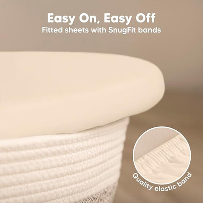 2-Pack Baby Bassinet Sheets Girl, Boy - Viscose Derived from Bamboo Fitted Bassinet Sheets Compatible with Halo Bassinest Swivel Sleeper,Baby Delight,Graco Bedside Bassinet Mattress Sheet (Pecan)