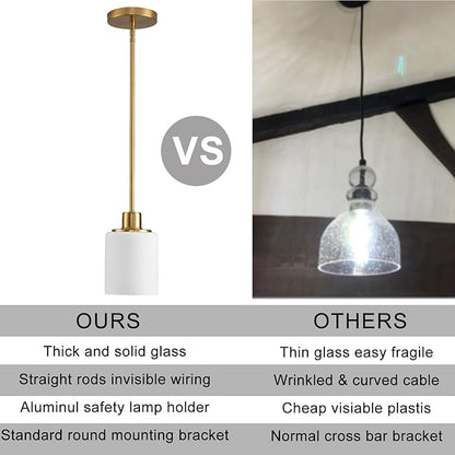 Matte Brass Pendant Lights Kitchen Island - Milk Glass Pendant Light Fixture Multiple Stems Rods 3 Units 12 Inch 3 Units 4 Inch (2 Pack Brass Downrod)