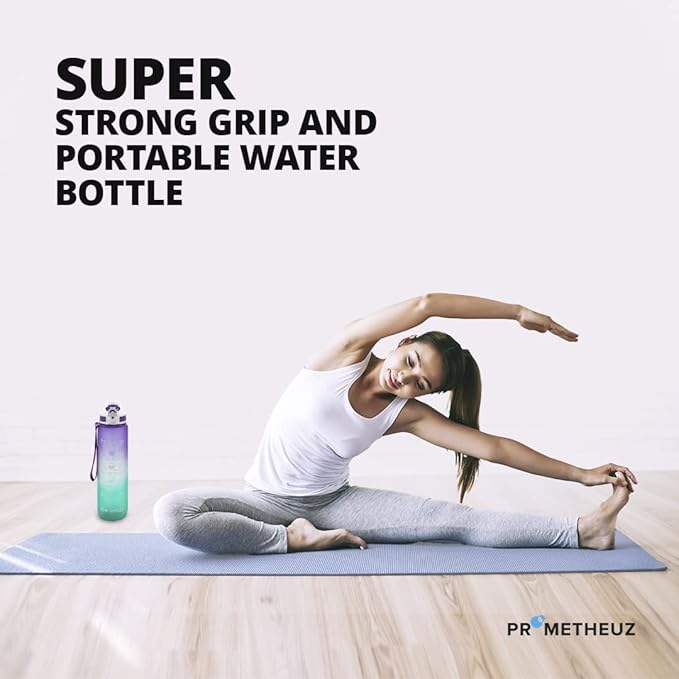 Prometheuz 32oz Water Bottle with Straw, Motivational Water Bottle with Time Marker, Water Bottles Leakproof & BPA-Free for Sports, Work and Fitness Purple Mint