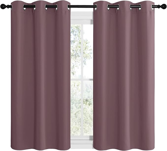 NICETOWN Dry Rose Room Darkening Curtains for Kitchen, Set of 2, 42 inches Wide by 48 inches Long, Window Treatment Thermal Insulated Solid Grommet Room Darkening Curtains/Drapes for Bedroom