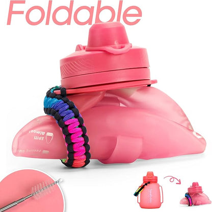 40 OZ Gallon Motivational Collapsible Water Bottles with Straw and Paracord Handle 1.2L Silicone Sports Water Bottle with Time Marker for Yoga Camping Outdoors