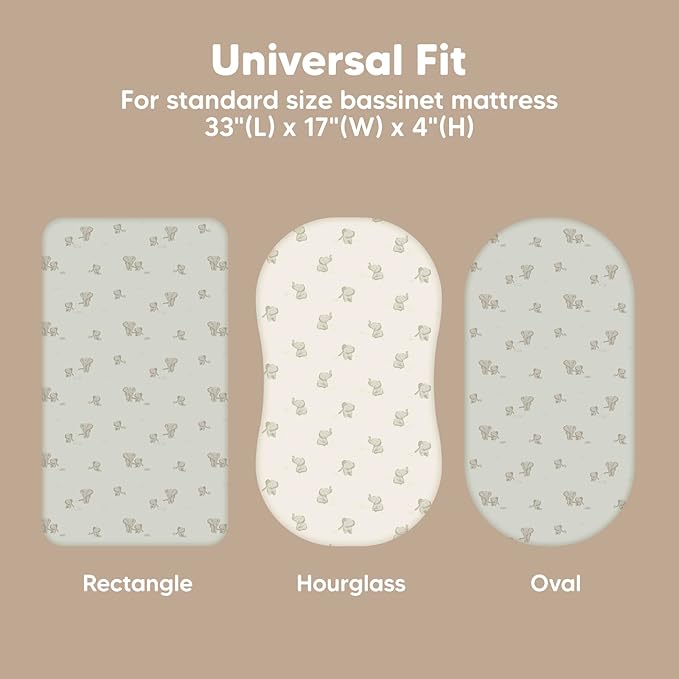 2-Pack Baby Bassinet Sheets Girl, Boy - Viscose Derived from Bamboo Fitted Bassinet Sheets Compatible with Halo Bassinest Swivel Sleeper, Baby Delight, Graco Bedside Bassinet Mattress Sheet (Elly)