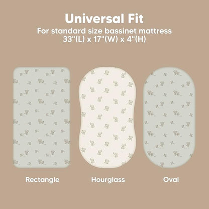 2-Pack Baby Bassinet Sheets Girl, Boy - Viscose Derived from Bamboo Fitted Bassinet Sheets Compatible with Halo Bassinest Swivel Sleeper, Baby Delight, Graco Bedside Bassinet Mattress Sheet (Elly)