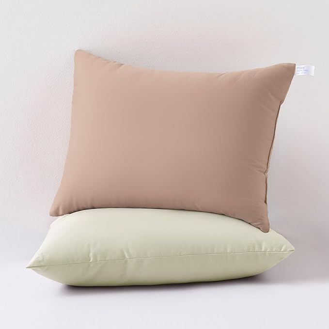 MEILA 2 Pack Cotton Toddler Pillows, 13x18 Pillows for Sleeping and Traveling, Machine Washable Kids Pillows Ideal for Crib, Bed, Cot and Nap, Beige & Brown