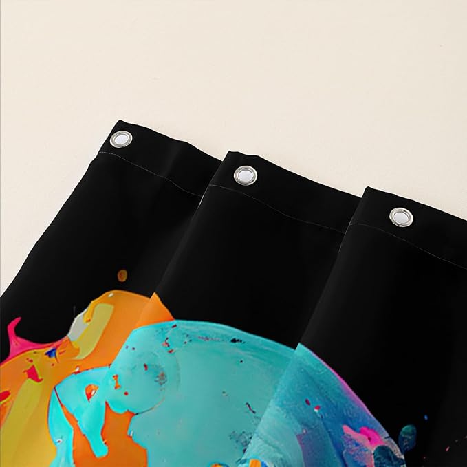 AILONEN Mushroom Skull Shower Curtain for Bathroom, 3D Oil Painting Mushroom Skull Bath Curtain for Kids Boys Girls,Modern Abstract Print Waterproof Black Curtain with 12 Plastic Hooks, 72" W*84" H