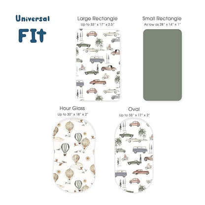 GRSSDER Stretchy Ultra Soft Fitted Bassinet Sheets 3 Pack, Universal Fit for Bassinets Baby Cradle Moses Basket Oval Rectangle Mattress Safe and Snug, Stylish Bassinet Sheet of Cars Print for Boys