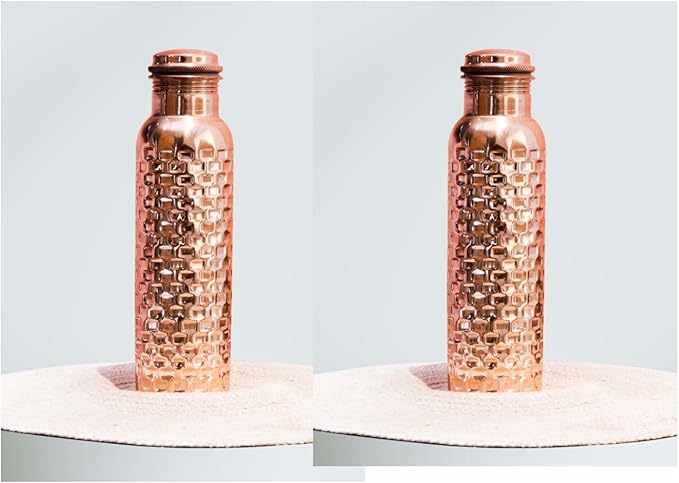 Copper Water Bottle Ayurveda Pure Copper Water Bottle for Drinking 32 ozSet Of 2 Antique Black Leak Proof Joint Less Pure Bottle with Lid-Pure Water Bottle 1000 ML For Gym, Office, Hiking,Travel