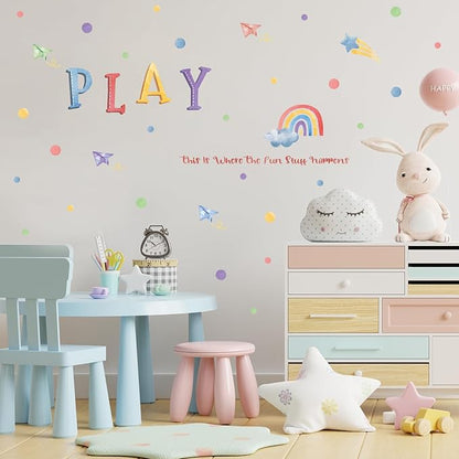 LHIUEM Polka Dot Wall Decals Rainbow Wall Sticker 82 PCS Cute Toddler Girl Decoration Cloud Star Watercolor Wallpaper Boho Kids Wall Posters Play Quotes Decal for Kids Boys Gifts in Nursery Playroom