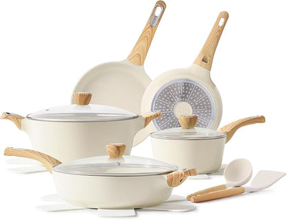 SENSARTE Ceramic Pots and Pans Set Nonstick, Kitchen Cookware Sets, 14-Piece Induction Cookware, 100% Non-toxic Healthy Non Stick Cooking Set, with Frying Pans Set, PFAS PTFE PFOA PFOS Free