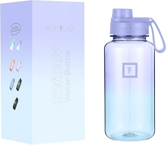 IRON °FLASK Clear Tritan Trekker Water Bottle with Chug Lid - Leak Proof & Lightweight for Gym, Hiking, Sports - Dishwasher Safe, BPA Free Plastic - Cotton Candy, 32 Oz