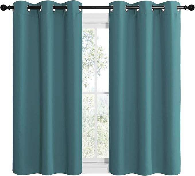 NICETOWN Short Kitchen Blackout Curtains, Thermal Insulated Solid Grommet Blackout Curtains/Drapes/Panels for Dining Room (Sea Teal, 1 Pair, 42 by 50-Inch)