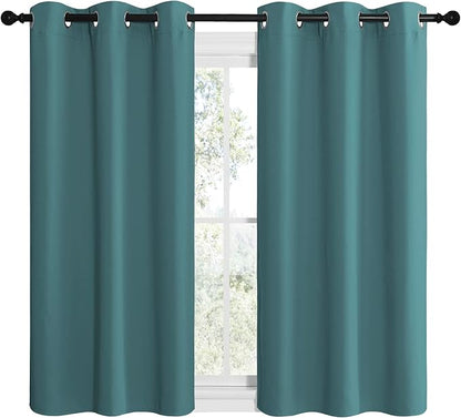 NICETOWN Short Kitchen Blackout Curtains, Thermal Insulated Solid Grommet Blackout Curtains/Drapes/Panels for Dining Room (Sea Teal, 1 Pair, 42 by 50-Inch)