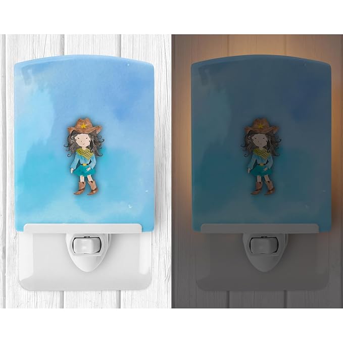 Caroline's Treasures BB7367CNL Cowgirl Watercolor Ceramic Night Light Compact, UL-Certified, Ideal for Bedroom, Bathroom, Nursery, Hallway, Kitchen, 6x4x3, Multicolor