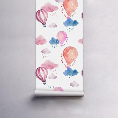 Removable 15.8 x 98.4inch Rainbow 3D Hot Air Ballon and Clouds Wall Decals DIY Wallpaper Wall Stickers Murals Decor for Kids Babys Girls Bedroom Teens Nursery Living Room Door Desk Decoration (Ballon)
