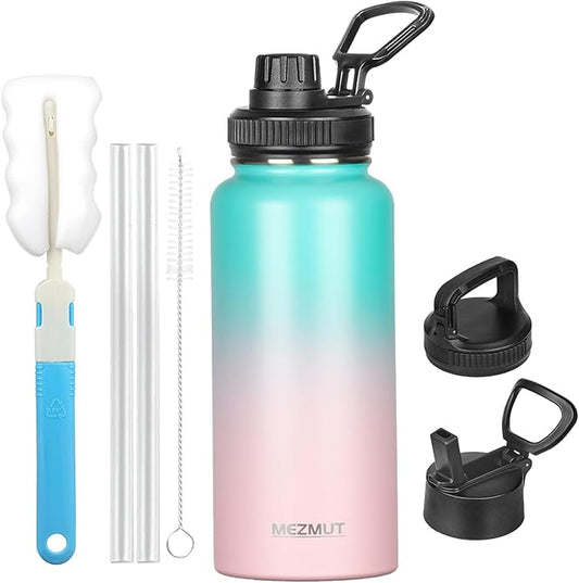 32oz Insulated Water Bottle with Straw&3 Lids,Stainless Steel Water Bottles Double Wall Metal Thermos Water Bottle Leak-proof Vacuum Insulated Bottles for Sports Camping Hiking Gym School