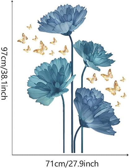 Waterproof Removable Vinyl Flowers Butterfly Wall Decal Wall Sticker Decorations Nursery Kidsroom School Classroom Livingroom Bedroom Bathroom Blue
