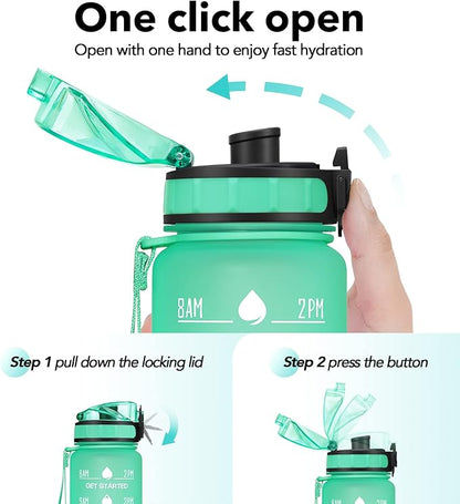 32oz Motivational Water Bottle with Time Marker & Fruit Strainer, Leak-proof BPA Free Non-Toxic Bottle with Carrying Strap, Perfect for Fitness, Gym and Outdoor Sports