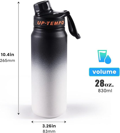 28oz Sports Water Bottle with Straw, Stainless Steel Vacuum Insulated Cooling Water Bottle, Leak Proof Metal Water Bottle, Double Insulated, Suitable for Sports, Gym and Travel (Black & White)