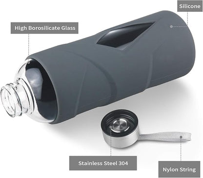 32 oz Borosilicate Glass Water Bottle BPA Free Reusable Glass Drinking Bottle with Silicone Sleeve and Stainless steel Lid