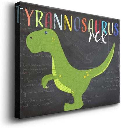 Renditions Gallery Canvas Animal Wall Art Modern Decorations Paintings Green Tyrannosaurus Rex Vibrant Dinosaur Canvas Wall Hanging Artwork for Kids Bedroom Nursery - 8"x12" LT33