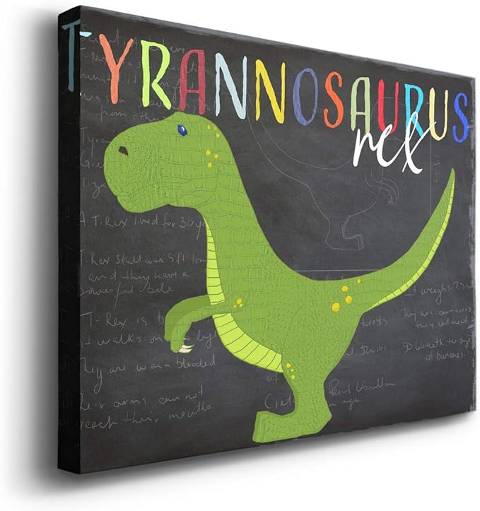 Renditions Gallery Canvas Animal Wall Art Modern Decorations Paintings Green Tyrannosaurus Rex Vibrant Dinosaur Canvas Wall Hanging Artwork for Kids Bedroom Nursery - 18"x27" LT33