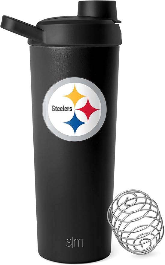 Simple Modern Officially Licensed NFL Pittsburgh Steelers Stainless Steel Shaker Bottle with Ball 24oz | Metal Insulated Cup Protein Mixes Shakes Pre Workout | Rally Collection | Pittsburgh Steelers