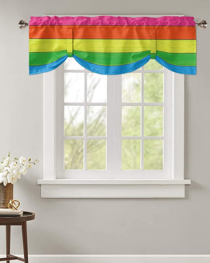 Farmhouse Blackout Tie Up Valance Curtains for Kitchen Windows,Rainbow Retro Rustic Barn Wood Texture Window Toppers Balloon Shades for Living Room/Bathroom/Bedroom,1 Panel,54" X 18" -1 Panel