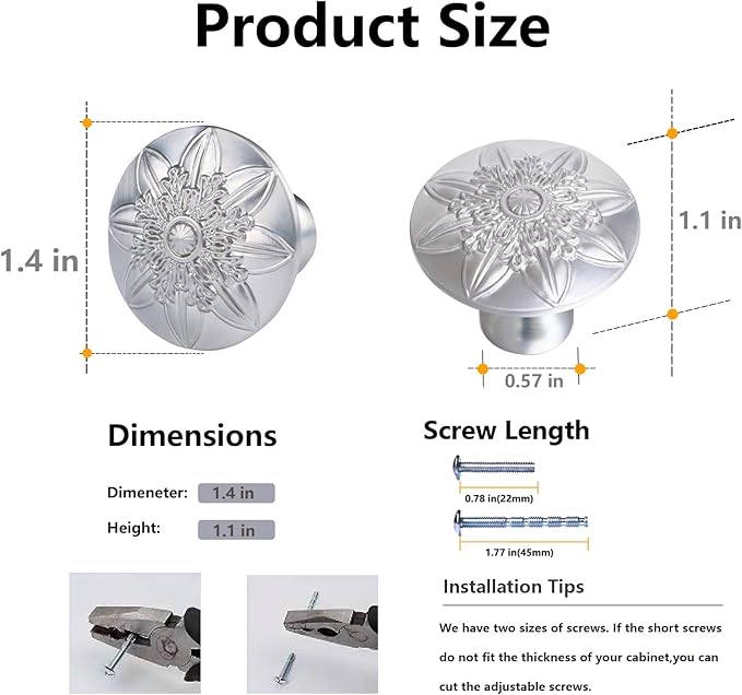 4 Pack Brushed Nickel Cabinet Knobs Dresser Knobs,1-2/5" Round Nickel Knobs for Dresser Drawers,Ktichen Cabinet Knobs Handles for Cabinets and Drawers Brushed Nickel Drawer Knobs