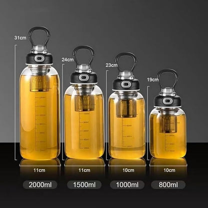 Glass Tea Bottle with Infuser 33oz - Large Glass Tea Tumbler with Lock Lid and Sleeve,Leakproof Glass Sports Water Bottle with Direct Drink Spout for Gym Home Workout