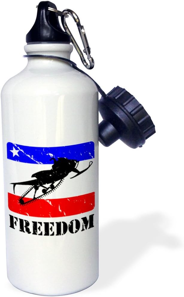 3dRose Distressed image of a Snowmobile on a red, white and blue banner-Sports Water Bottle, 21oz , Multicolored