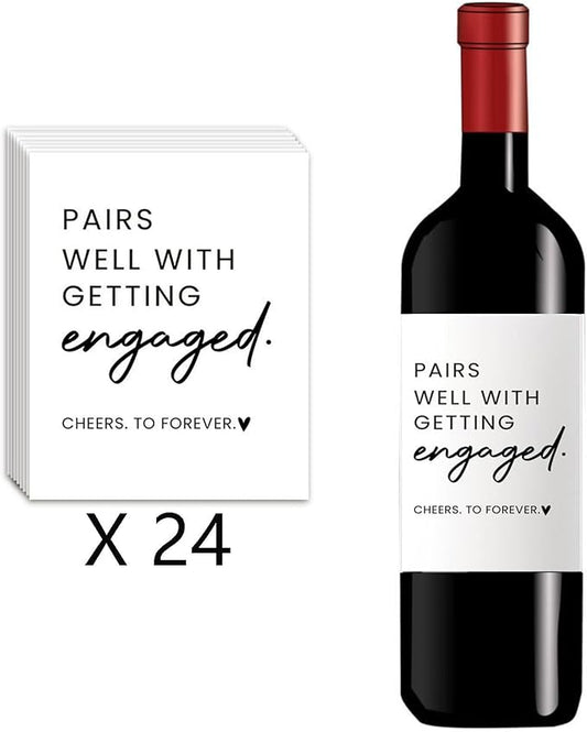 24Pcs Engagement Wine Labels, Engagement Gifts for Couples Her, Engagement Party Decorations Gifts for Engaged Couple Wine Bottle Stickers, Pairs Well with Getting Engaged Wine Bottle Labels