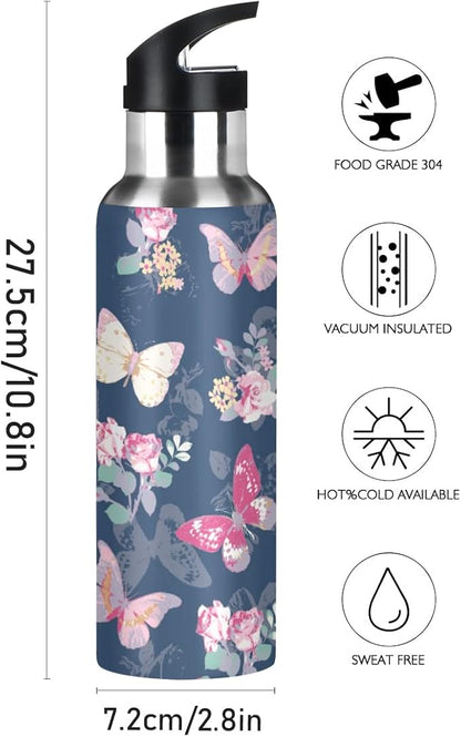 MNSRUU Insulated Water Bottle with Straw, Rainbow and Unicorns Stainless Steel Flasks for Sports Cycling Hiking School