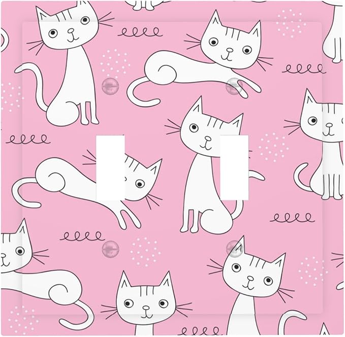 Cartoon Cute Cat Double Toggle Light Switch Covers 2 Gang Wall Plate Dual Decorative Switchplate Electrical Faceplate for Bathroom Country Kitchen Bedroom Decor, 4.9" x 5"